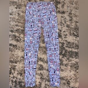 LuLaRoe Leggings with Blue and Purple makeup Pattern